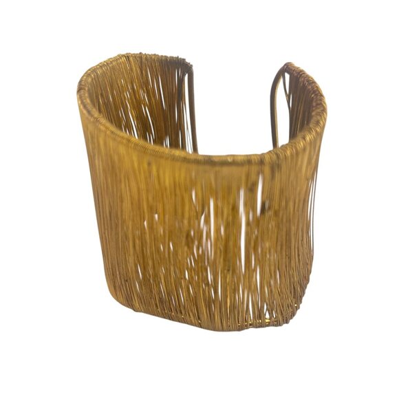 Vintage Wire Chunky Gold Metal Bangle Bracelet1 1/2" Open Weave Design - Picture 7 of 8